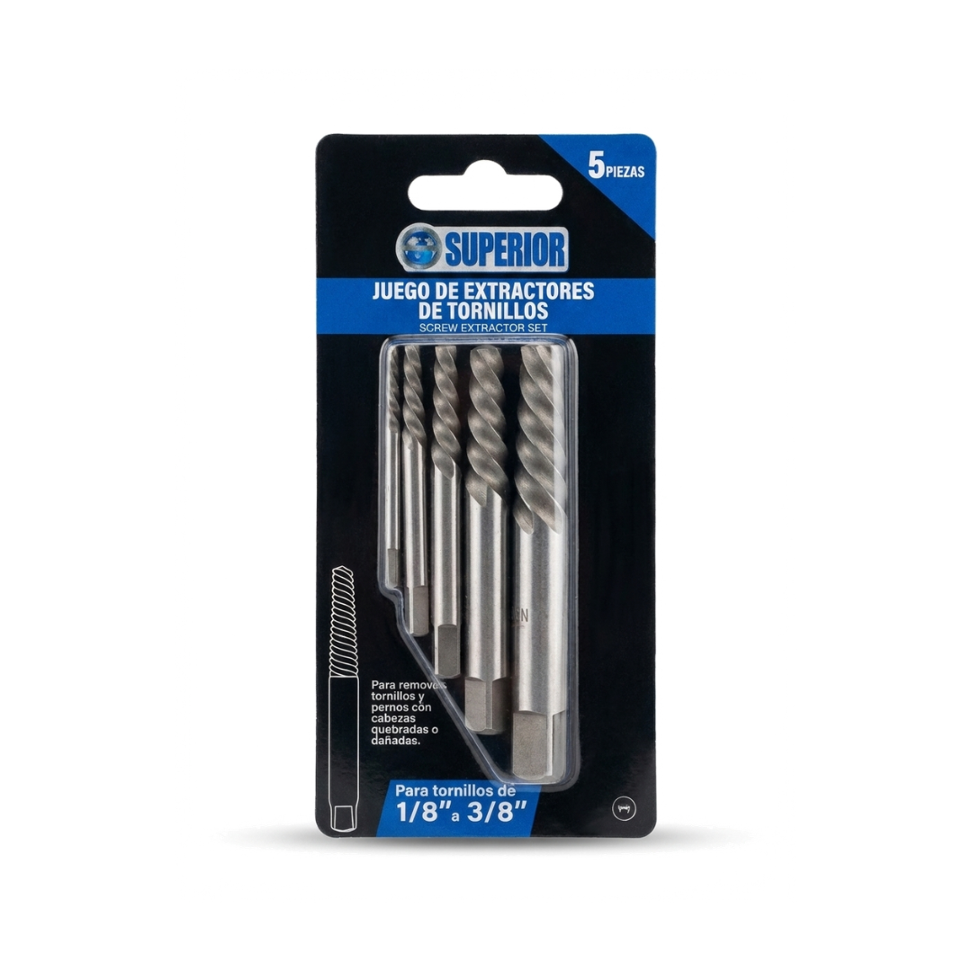 JEXT5P-1.png JUEGO EXTRACTOR DE TORNILLOS HSS 1/8" - 3/8" X 5PCS SUPERIOR - Imagen 1