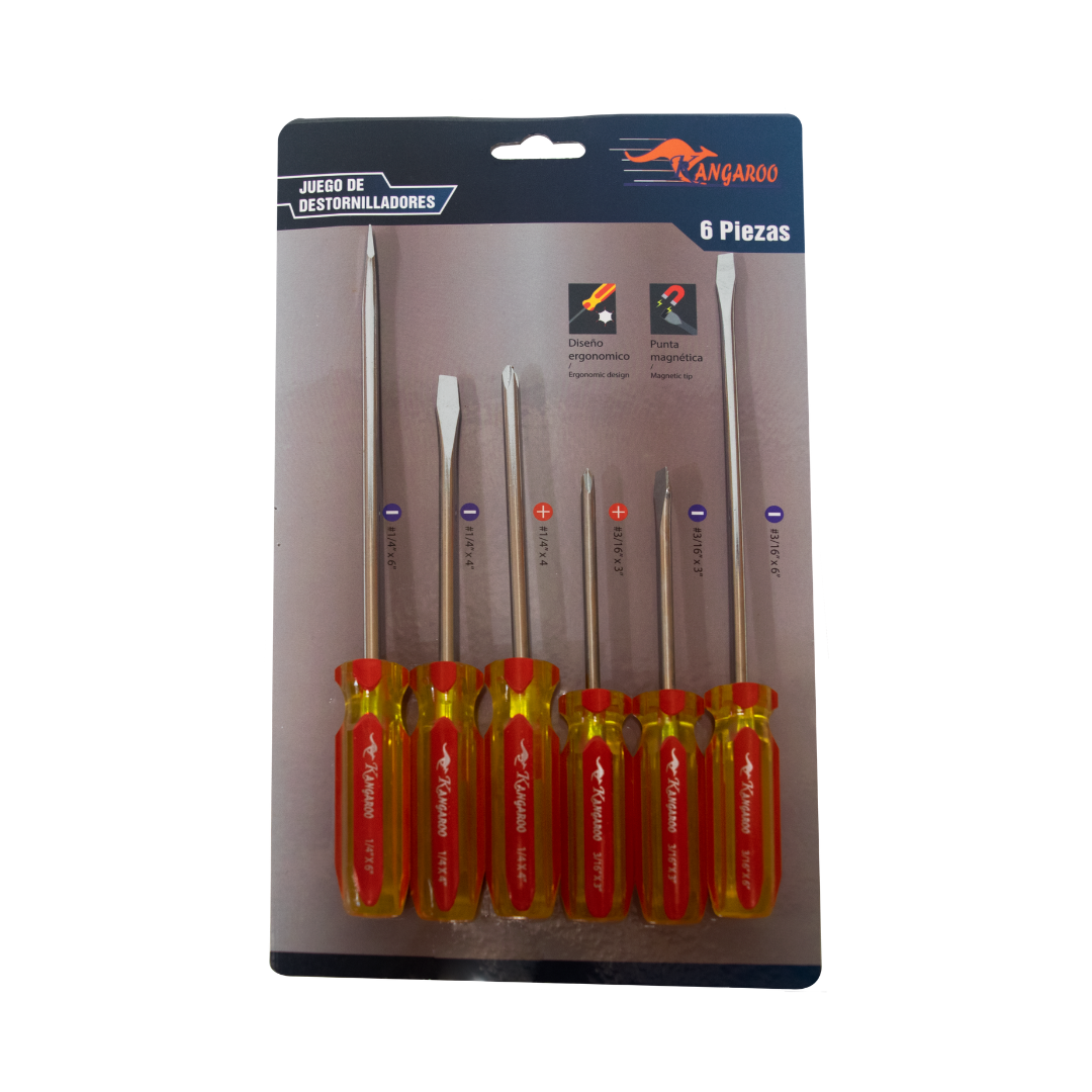 JGKAN6P-1.png JUEGO DESTORNILLADOR MIXTO ECONOMICO 3/16" - 1/4" X 6 PIEZAS KANGAROO - Imagen 1